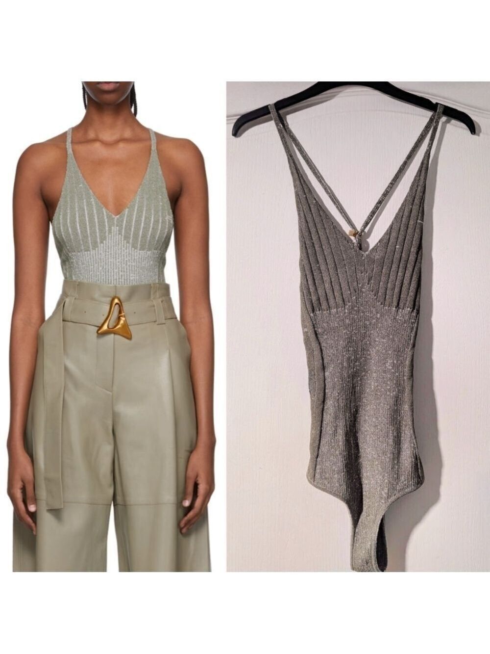 NWT Aeron | Green Viscose Silver Bodysuit In Moss